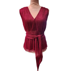 Rachel Zoe Metallic Purple Wrap Tie Peplum Top Women's L